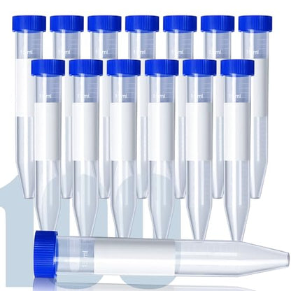 100Pack 15ml Centrifuge Tubes with Screw Cap, Sterile Plastic Conical Test Tube, with Graduated Marks and Writing Area Non-Pyrogenic, DN/RNase Free for Lab - size: 15ML-100PACK