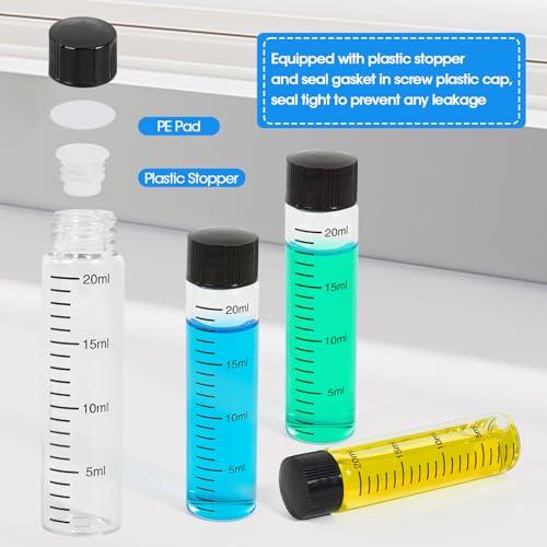 12PCS 20ml Clear Glass Graduated Vials with Screw Caps & Plastic Stoppers - color: CLEAR, size: 20ml