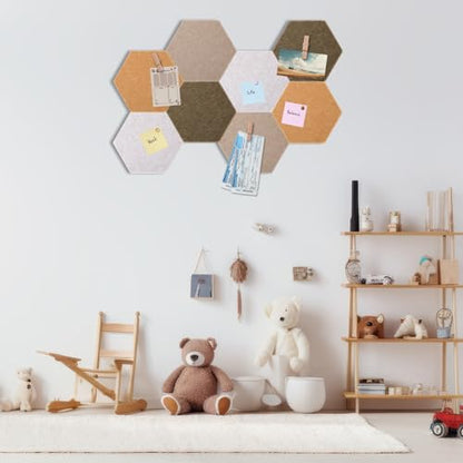 Mooliwe 8 Pcs 12 Inch Hexagon Cork Board Tiles Pins Clips, Burlywood - color: Burlywood