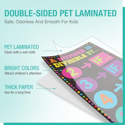 Pasimy 3 Pack Math Posters Mathematics Educational Banners Decor Math Bulletin Board Charts Mathematics Posters Wall Decor for Elementary Middle School Classroom Decorations (Divisibility) - style: Divisibility