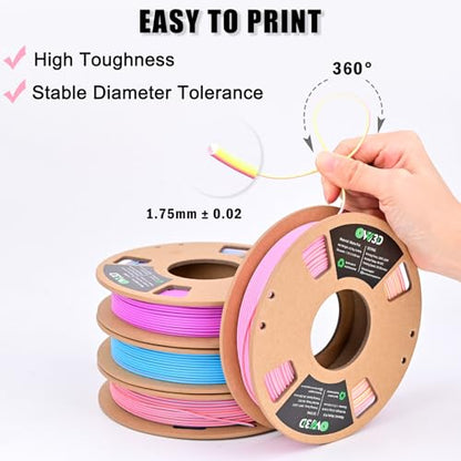 OVV3D PLA 3D Printer Filament Bundle, Matte Tri & Dual Color Filament - color: Blue Pink Purple Yellow