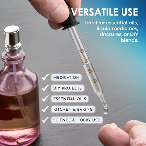 MEDca Eye Dropper - (Pack of 2) Bent & Straight Tip Calibrated Glass Medicine Droppers for Medications or Essential Oils Dropper for Accurate Easy Dose and Measurement (1 mL Capacity) - size: 2 Count (Pack of 1)