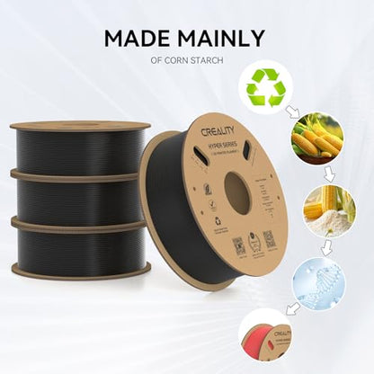 Creality Hyper PLA Filament 1.75mm, 30-600mm/s High Speed 3D Printer Filament, Dimensional Accuracy +/-0.02mm, Fit Most FDM 3D Printers, 4 Pack 1kg Spool(2.2lbs), Black - color: Black