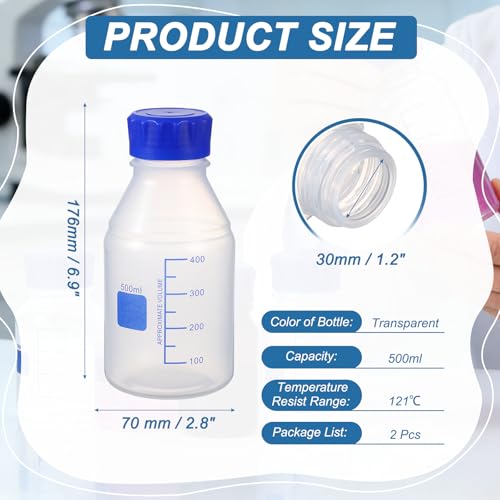 PATIKIL 500ml Media Storage Bottles,2pcs Graduated Bottle, Transparent - color: Transparent, size: 500ml