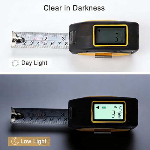 TLW Digital Tape Measure 16ft/5m, 25mm Wide Blade, Easy Read LCD Screen