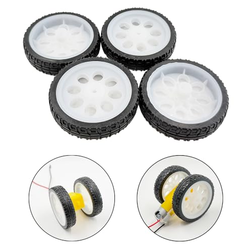 4PCS TT Motor Wheel 65mm Rubber Tire Wheel for RC Car Smart Car Robot Wheels Replacement Part (Style 1)