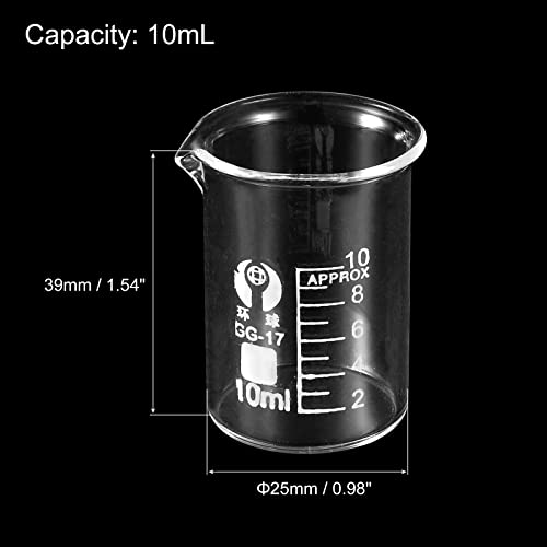 PATIKIL 3Pcs 10ml Low Form Glass Beaker, 3.3 Borosilicate Glass Graduated Printed Scale Measuring Cups with Spout for Kitchen Lab Liquids - size: 10ml