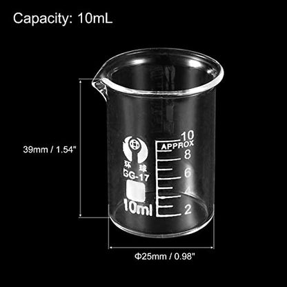 PATIKIL 3Pcs 10ml Low Form Glass Beaker, 3.3 Borosilicate Glass Graduated Printed Scale Measuring Cups with Spout for Kitchen Lab Liquids (Pack of 2) - size: 10ml (Pack of 2)