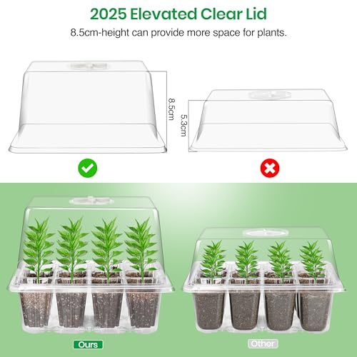 Bonviee Seed Starter Trays with 12-LED Grow Lights, Clear, 5 Pack - color: Clear, size: 5 Packs