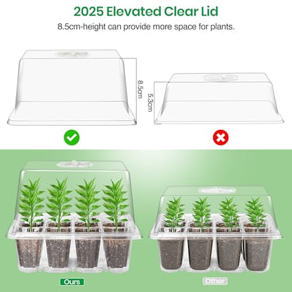 Bonviee Seed Starter Trays with 12-LED Grow Lights, Clear, 5 Pack - color: Clear, size: 5 Packs