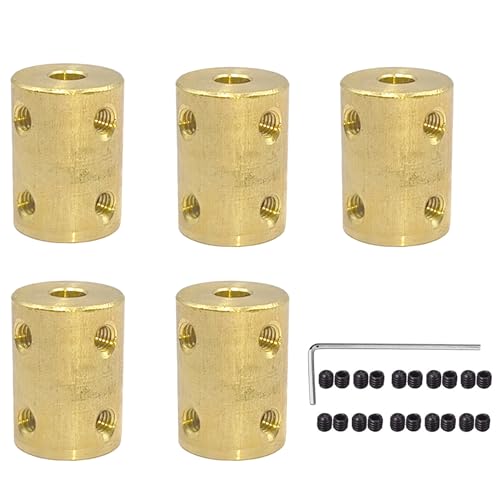 5Pcs 5mm to 10mm Brass Rigid Motor Shaft Coupling Coupler Transmission Connector Sleeve Adapter for RC Boat Car Airplane 3D Printers - size: 5mm to 10mm