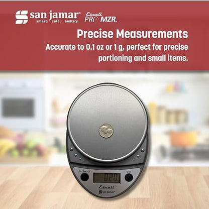 "Escali Primo Digital Kitchen Scale –SCDG11M Digital Food Scale Grams and Ounces for Cooking, Baking, Restaurants, Compact Design, Battery Operated, Removable Platform, 11lb/5kg, Metallic Gray"