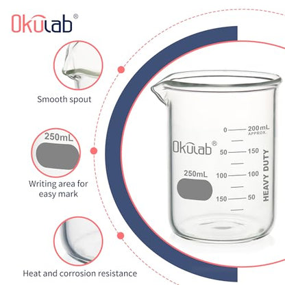 12 Pcs 250mL Glass Beaker Set, Low Form Beakers Graduated Glass Beakers for Lab, Classroom, Craft, Kitchen,BKLG250A12-X - style: 12 Pcs of 250ml