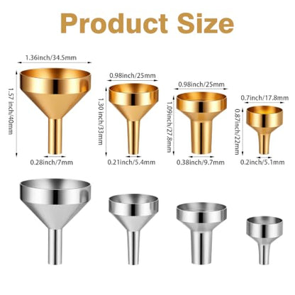 8PCS 4 Size Mini Metal Funnel for Filling Small Bottles