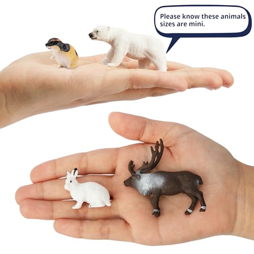 Toymany 14PCS Mini Arctic Animals Figurines Set, Polar Animals Toys with Polar Bear, Caribou, Penguin, Walrus, Wolf Figurines Cake Toppers Birthday Easter Gifts for Preschool Kids - color: Arctic