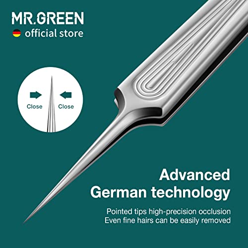 MR.GREEN Ingrown Hair Tweezers Needle Nose Pointed Tips Tweezers For Eyebrows Splinters Blackhead Removal Acne Clip Extractor (Long) - size: Long