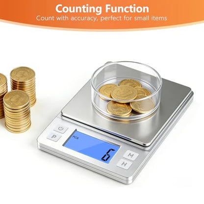 BOMATA Digital Jewelry Scale, 1000g×0.01g High Precision Gram Scale - color: Silver