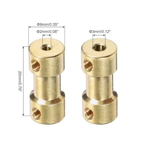 MECCANIXITY 6pcs 2mm to 3mm Brass Shaft Coupling Joint Connector with Screws and Hex Wrench Flexible Motor Shaft Coupler for Car Wheels Tires Shaft Motor - size: 2mm to 3mm