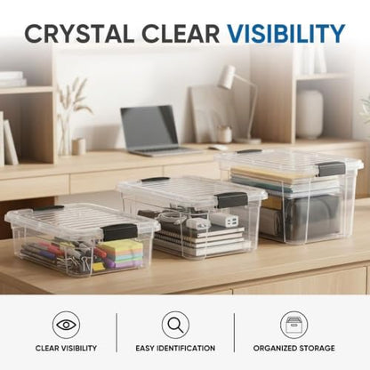Superio Clear Plastic Storage Bins with Lid, 4.5 Quart Box, Organizing Containers, Stackable Plastic Tote for Home, Garage, Dorm, School, and Office - size: 4.5 Quart