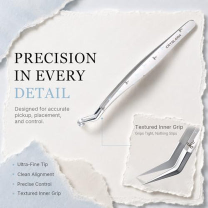 Cryslora Craft Tweezers, Precision Tweezers with Pouch for Stickers 2 Pcs - color: Silver