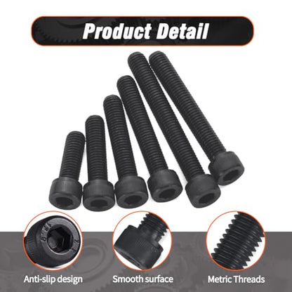 M4 x 12mm Hex Socket Cap Head Screws Bolts, 200pcs Grade12.9 Machine Screws - size: M4x12mm