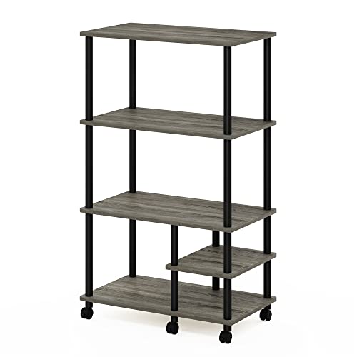 Furinno Turn-N-Tube 4-Tier Toolless Kitchen Storage Shelf Cart, French Oak Grey/Black - color: French Oak Grey/Black, size: 4-Tier