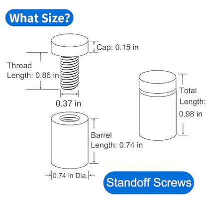 MTRSOCHO 8 Pack Standoff Screws 3/4 x 1 Inch Black Sign Standoffs Stainless Steel Stand Off Wall Mounts for Hanging Acrylic Picture Frame, Advertising Screws Kit