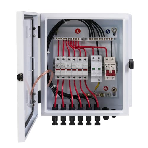 6 String Metal Solar Combiner Box, PV Combiner Box with 20A Rated Current Fuse, Surge Protective Device & 63A Air Circuit Breaker (6 String)