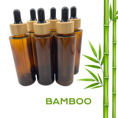 Brown Glass Dropper Bottles 60ml/2 oz 6 PACK,Essential Oil Bottles With Eye Dropper And Bamboo Lids Perfume Sample Vials Essence Liquid Cosmetic Containers - color: Brown clear, size: 60 ml