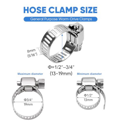 TICONN 24PCS Hose Clamps Set 304 Stainless Steel, 1/2"-3/4" Worm Gear - size: SAE #5 24PCS 1/2''~3/4"