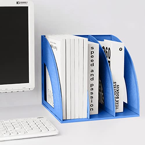 Marte Vanci Magazine File Holder Book Desktop Organizer Plastic Storage Sturdy Vertical 3 Section Folder Blue - color: Blue 3 Section