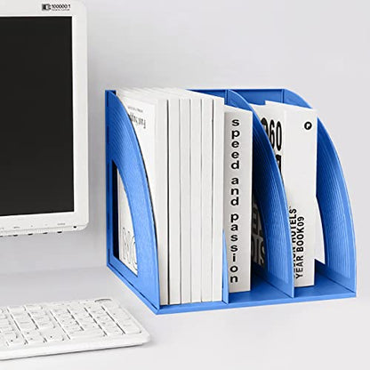 Marte Vanci Magazine File Holder Book Desktop Organizer Plastic Storage Sturdy Vertical 3 Section Folder Blue - color: Blue 3 Section