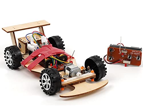 Wooden Wireless Remote Control F1 Racing Car Science Kit to Build (Red), STEM Project for Kids aged8 9 10 11 12 13, Science Building Kit Gift for Boys and Girls - color: Red, size: Single pack