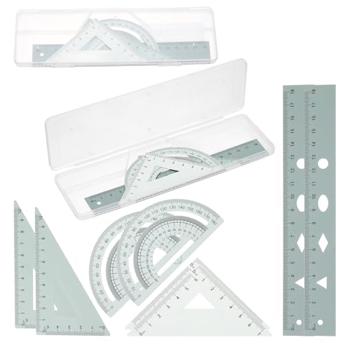 PATIKIL Geometry Set 2Pcs 7" Aluminum Ruler & 4 Triangles, Metal Protractor - color: Gradient Green, size: 7 Inch