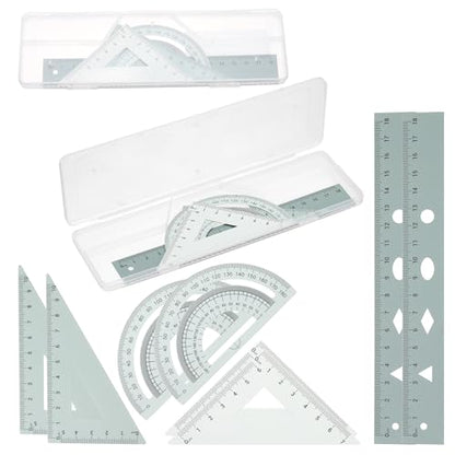 PATIKIL Geometry Set 2Pcs 7" Aluminum Ruler & 4 Triangles, Metal Protractor - color: Gradient Green, size: 7 Inch