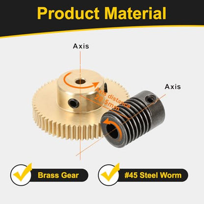 uxcell Worm Gear Set 60T 0.5 Module 60:1 Reduction Rate, Right Rotation Drive Gear Box Wheel Reduce Transmission Part (Brass Gear-3mm Bore, #45 Steel Rod 5mm Bore) - size: Gear-3mm, Rod-5mm Bore, style: 0.5M-60T