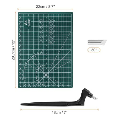 HARFINGTON Craft Cutting Tools 30 Degree Blades 360 Degree Rotating Blade Stainless Steel Cutter Pen Knife with Mat for DIY Crafts Stencils Scrapbooks, Black - color: Black