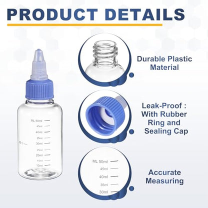 PATIKIL 50ml 2oz,9 Pcs Plastic Squeeze Dispensing Bottles,Transparent,Blue - color: Transparent/Blue, size: 50ml