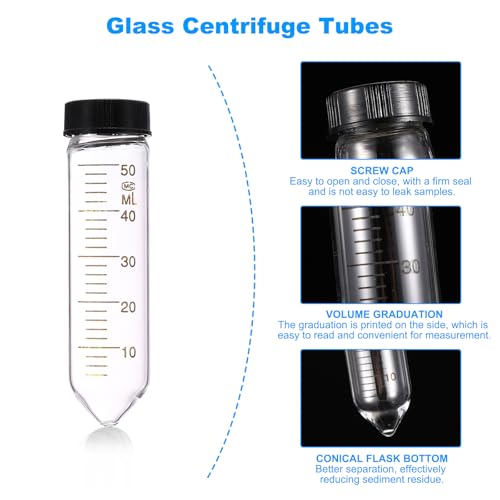 PATIKIL 50ml Centrifuge Tubes, 10 Pcs Glass Graduated Centrifuge Vials with Screw Cap Conical Bottom Test Tube Storage Container for Sample Laboratory Liquid - size: 50ml