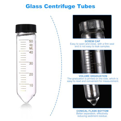 PATIKIL 50ml Centrifuge Tubes, 10 Pcs Glass Graduated Centrifuge Vials with Screw Cap Conical Bottom Test Tube Storage Container for Sample Laboratory Liquid - size: 50ml