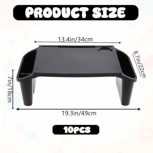 10 Pcs Kids Lap Desk Tray Bulk, Portable Lap Desk Kids Plastic Table with Side Storage Space, Black Lap Tray Bed Table for Students, Classroom, Study, Eating, Laptop & Activities - color: Black