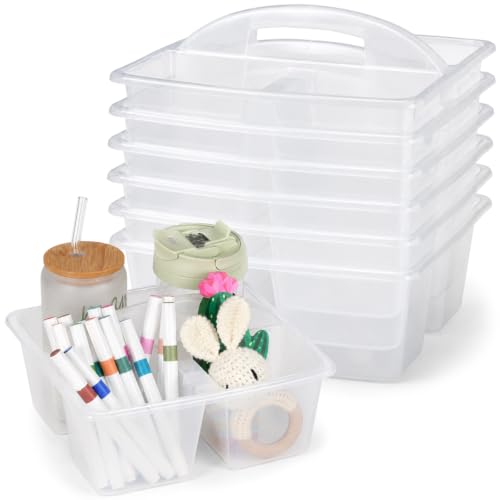 gisgfim 6 Pack Classroom Caddy with Handle Plastic Storage Caddy Organizer with 3 Compartments Desk Caddies Holder Portable Storage Bin for Pencil, Crayon, Marker, Home, Office, School Supply(Clear) - color: Clear
