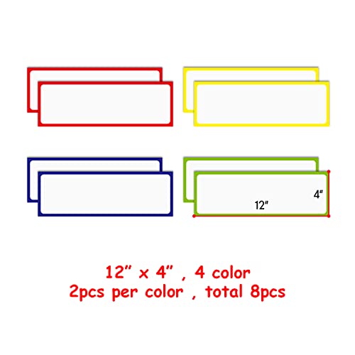 Magnetic Dry Erase Labels Larger 12"x 4", Big Dry Erase Magnetic Labels for Whiteboards, Fridge, School Classroom, Pack of 8 - color: Colored Border, size: 12 x 4 Inch