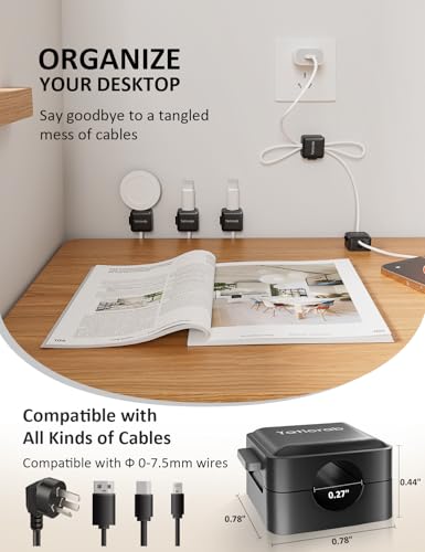 8-Pack Magnetic Cable Clips, Adhesive Cord Holder for Desk, Nightstand, Wall, Car - Secures USB/HDMI/Charger Cables (No Residue, Black) - style: 8Pack Black