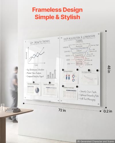VEVOR Glass Dry Erase Board 72 x 48 in White Magnetic Whiteboard - color: White, size: 72"W x 48"H