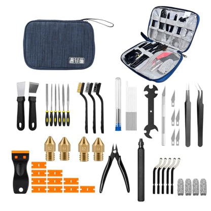 56Pcs 3D Printer Tool Kit & Accessories for All FDM/SLA Printers, Includes Nozzle Cleaning Kit, Scraper, Deburring Tool, Files, Brushes - Complete Starter Kit with Case