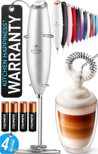 Zulay Kitchen Powerful Milk Frother Wand With Duracell Batteries - Ultra Fast Handheld Drink Mixer - Electric Whisk Foam Maker for Coffee, Lattes, Cappuccino & Matcha - Z1 Motor - Premium Silver - color: 08 - Alpha Silver, size: Z1 Motor + Batteries
