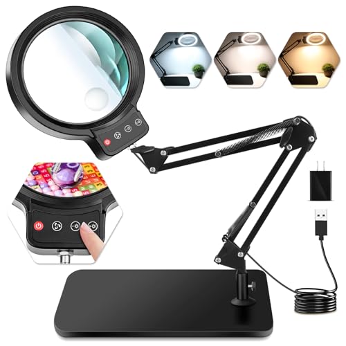 30X 10X Large Magnifying Glass with Light and Stand,Lighted Magnifier - color: Black