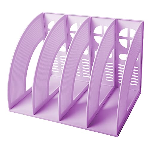 Marte Vanci Magazine File Holder Vertical PP Folder Book Desktop Organizer Plastic Storage Sturdy Vertical 4 Section Folder (Purple) - color: Purple 4 Section