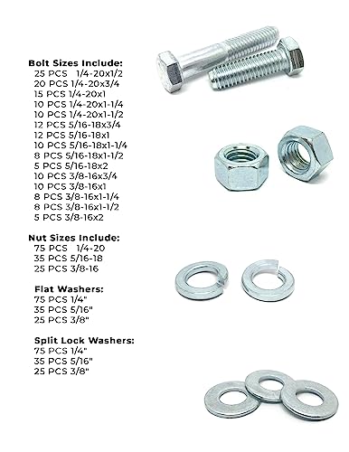 Grade 5 Hex Cap Bolts Screws, Nuts, Washers, Lock Washers Assortment Kit - 574 Pieces!